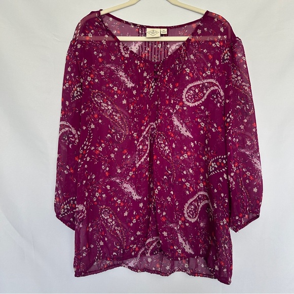 St‎ Johns Bay Fushia Sheer Paisly Patterned Blouse 2X - Picture 1 of 8